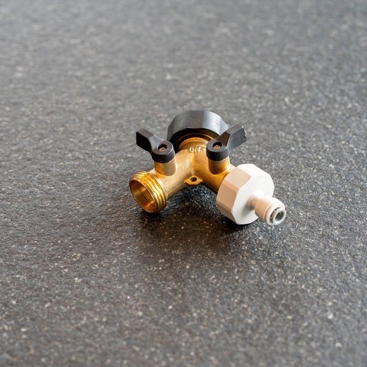 Valve d'arrêt, distributeur en Y, avec raccord 3/4 pouce et adaptateur 1/4 pouce de John Guest, pour installation de fontaines à eau et lave-vaisselle.